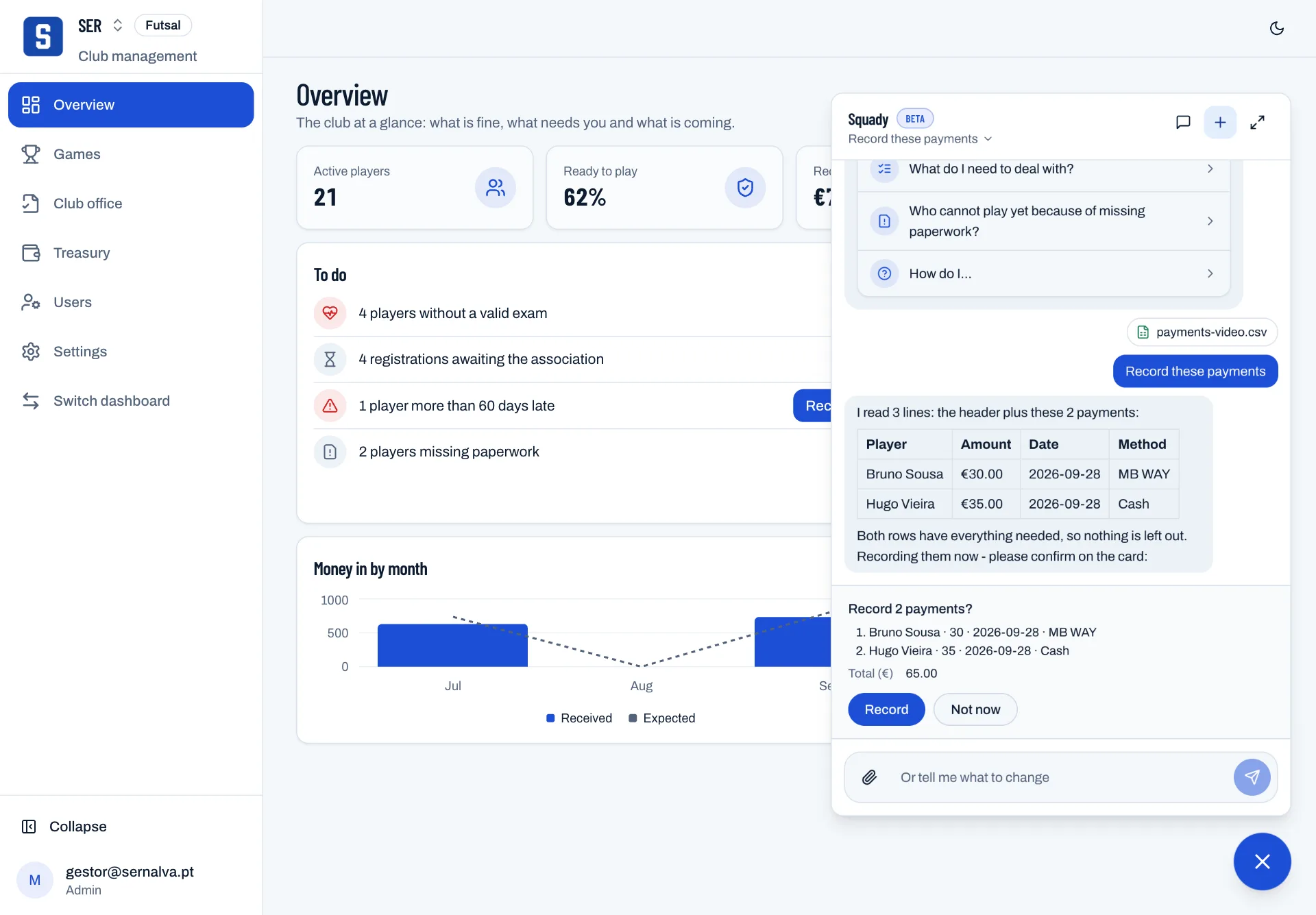 Payments from a spreadsheet